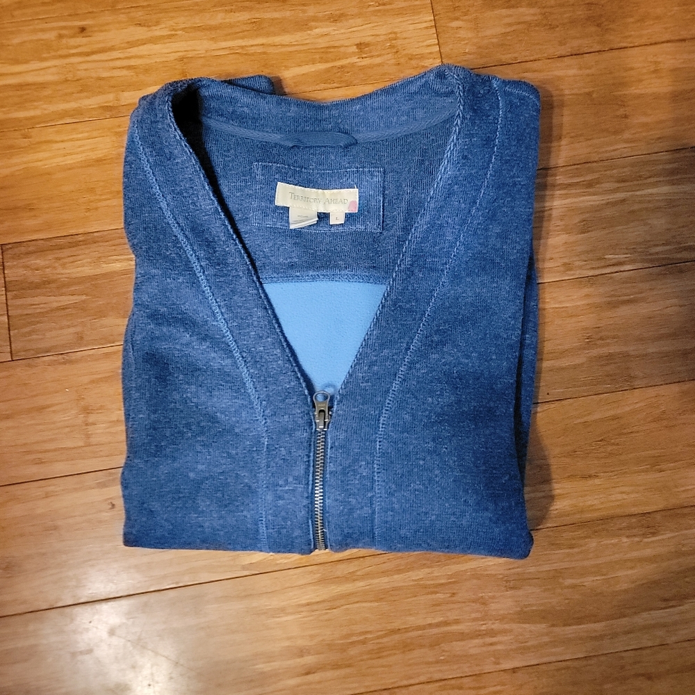 Territory Ahead Vintage Heather Blue V Neck Full Zip-Up Fleece Jacket Size L - Picture 9 of 9